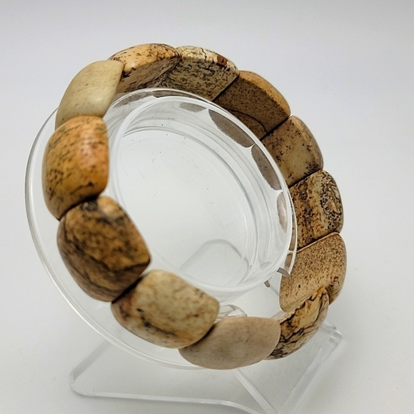 Picture, Owyhee or Landscape Jasper Beaded Stretch Bracelet US Size 7.50" Unisex - Picture 3 of 11